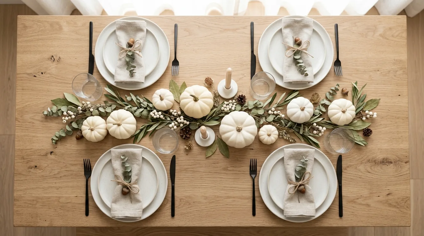 Let muted pumpkins work into the tablescape inspiration for a fall dining table.